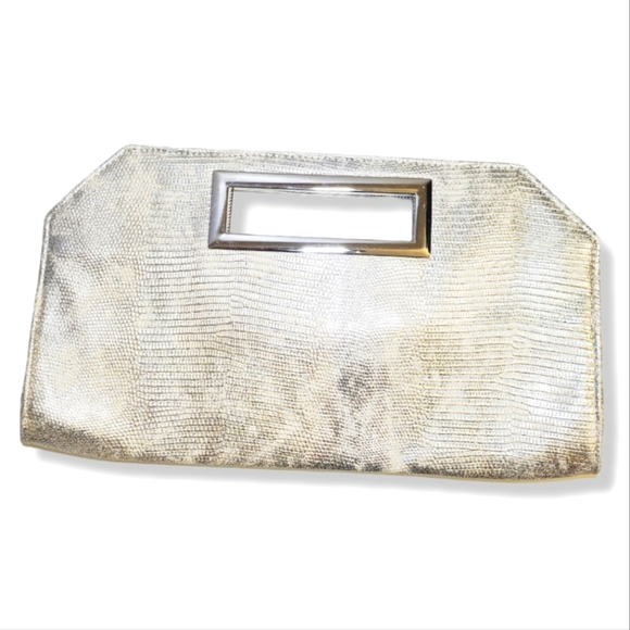 ⭐️#B Silver & Gold Large Ladies Clutch Faux Snakeskin